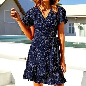 Naggoo Navy Polka Dot Wrap Dress Size XL